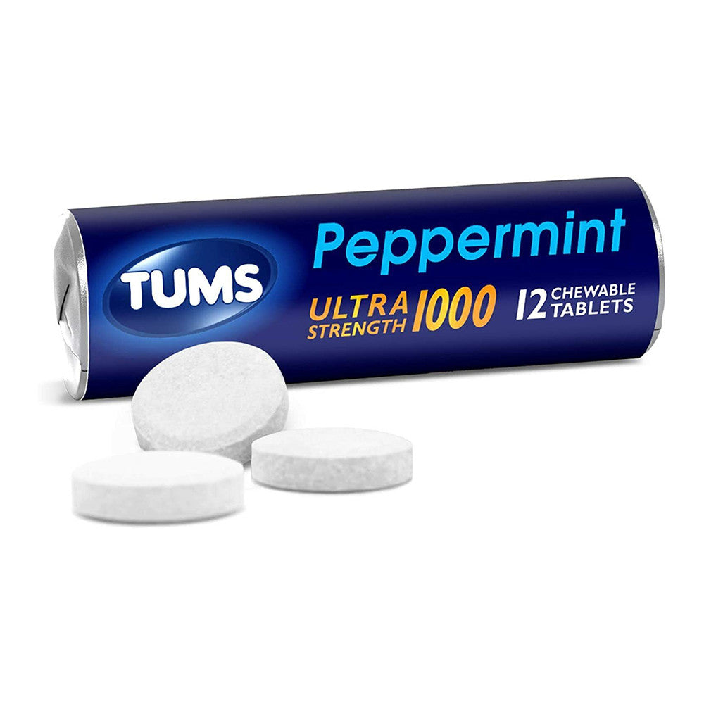 Tums Ultra Strength 1000, Calcium Rich Peppermint - 12 mints per roll, 1 roll